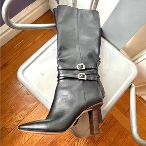 Black Leather Heeled Boots